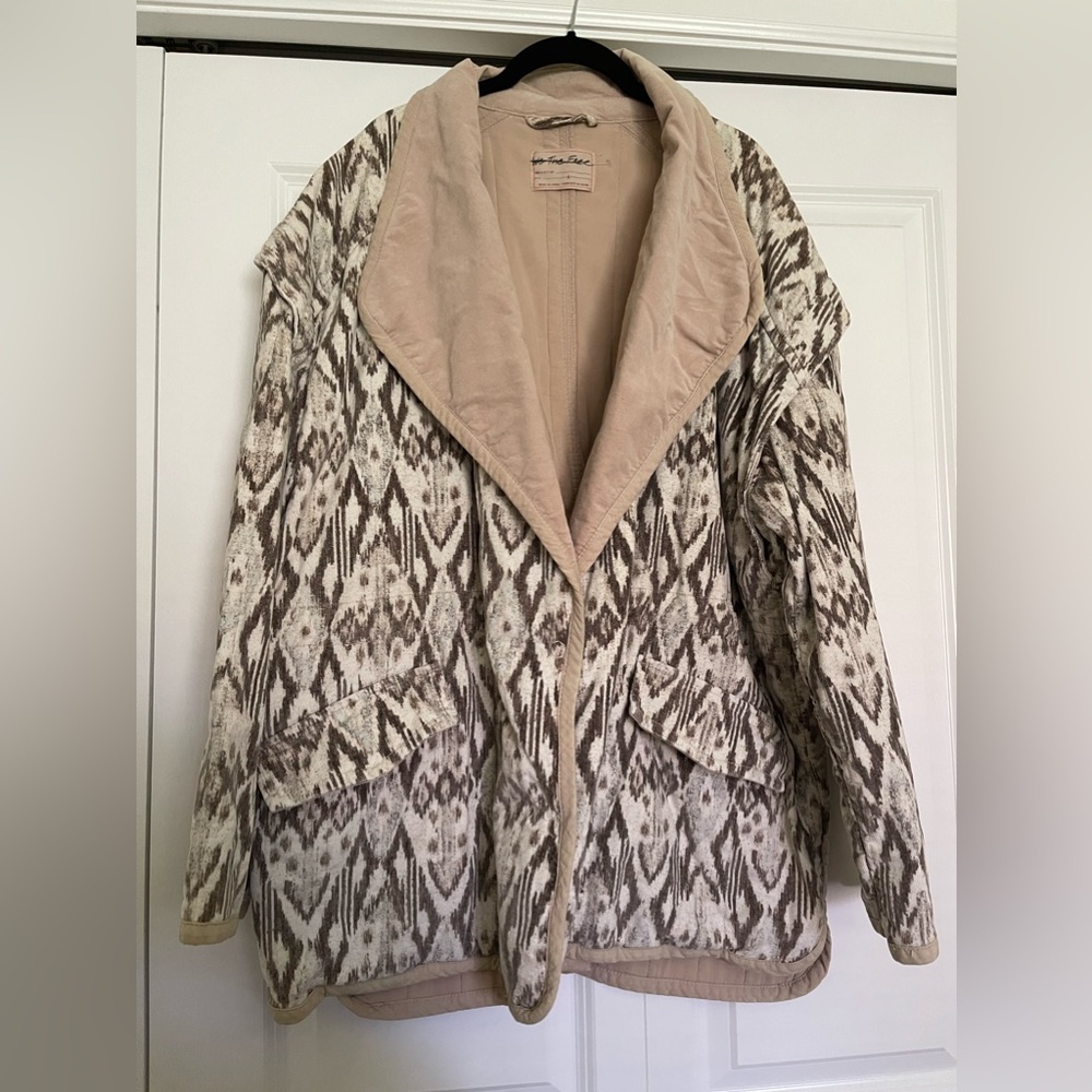Free People Cream and Tan Teddy Jacket Oversized Cozy Style